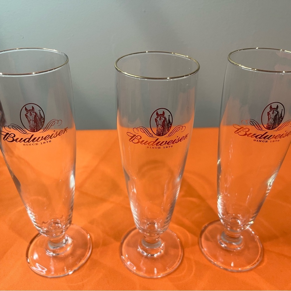 Budweiser Cream and Gold Pilsner Glass Set antique glasses set of 3 - Picture 10 of 11